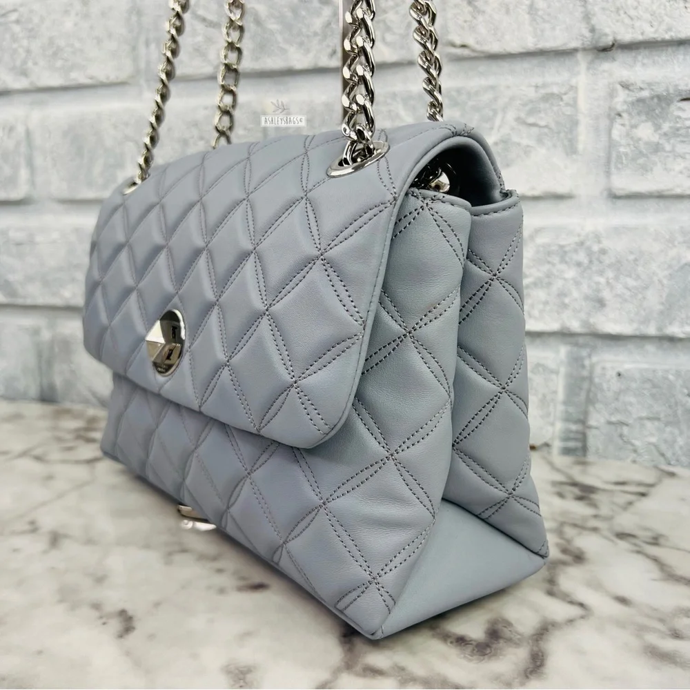 Kate Spade Natalia Quilted Leather Medium Flap Crossbody In Brushed Steel